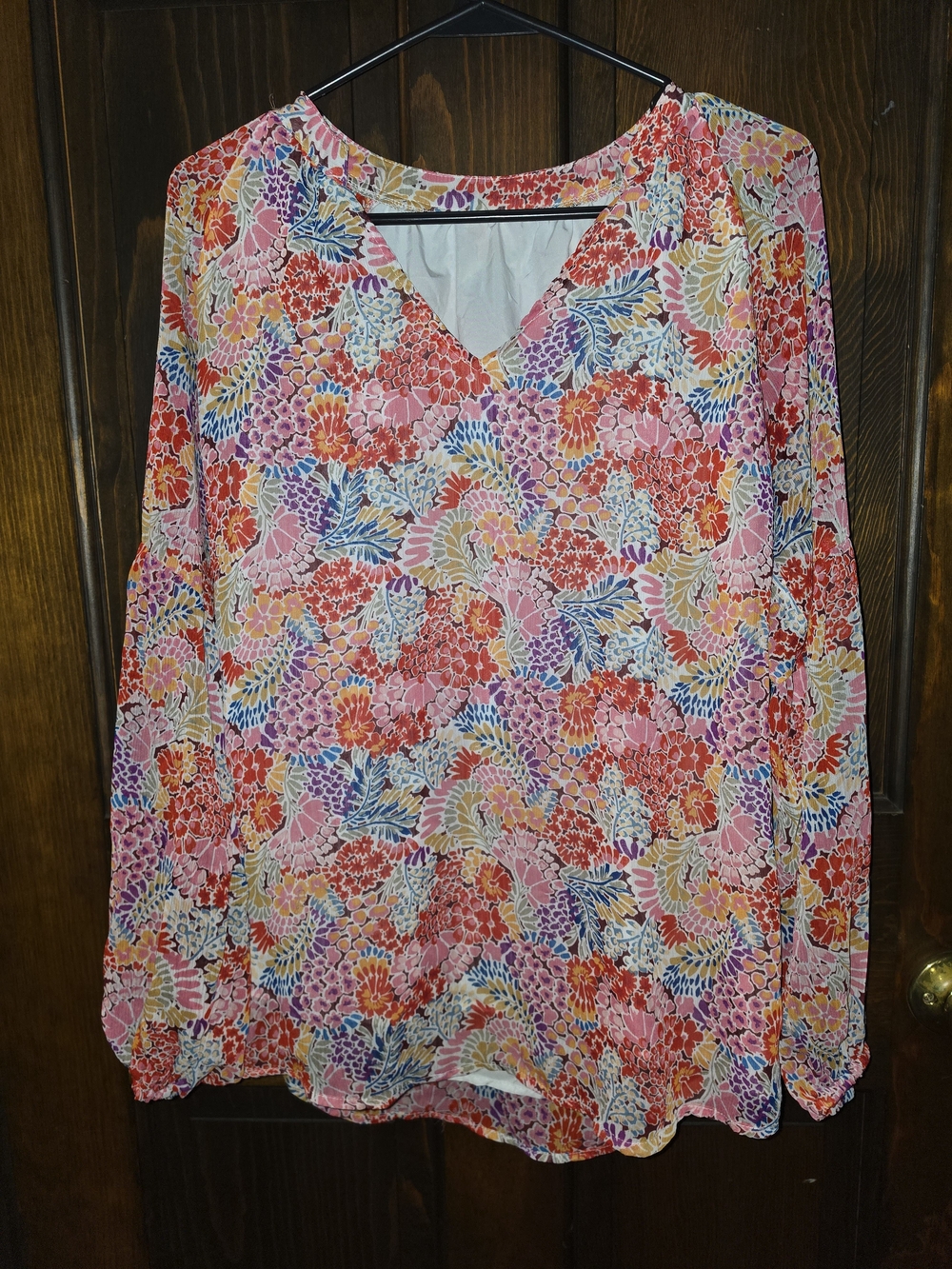 Floral V-Neck Long Sleeve Blouse - Pink Multi